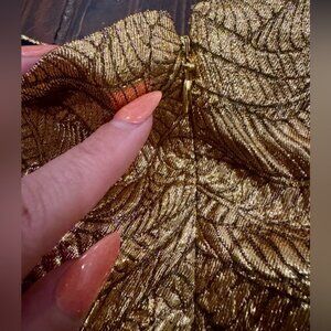 J. Crew Collection Pencil Skirt in Gold Metallic Leaf Jacquard, Size 2